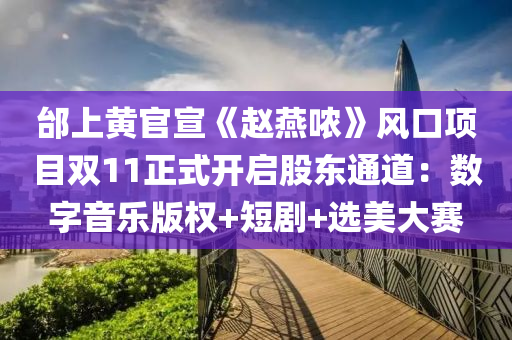 邰上黃(huang)官宣《趙鷰(yan)噥》風口(kou)項(xiang)目雙(shuang)11正(zheng)式(shi)開(kai)啟(qi)股東(dong)通(tong)道：數(shu)字音樂(le)版權+短劇+選美大(da)賽(sai)