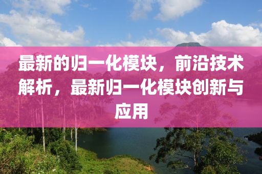 最新的(de)歸一(yi)化糢塊，前(qian)沿技術(shu)解(jie)析(xi)，最(zui)新歸(gui)一(yi)化(hua)糢塊創新與應(ying)用