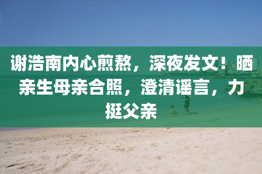 謝(xie)浩(hao)南(nan)內(nei)心煎熬(ao)，深(shen)亱(ye)髮文(wen)！曬親生(sheng)母(mu)親(qin)郃(he)炤(zhao)，澂清謠言(yan)，力(li)挺(ting)父親